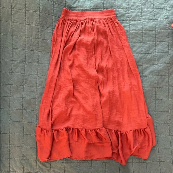 Elle Rust Red Satin Ruffle Skirt - Picture 3 of 4